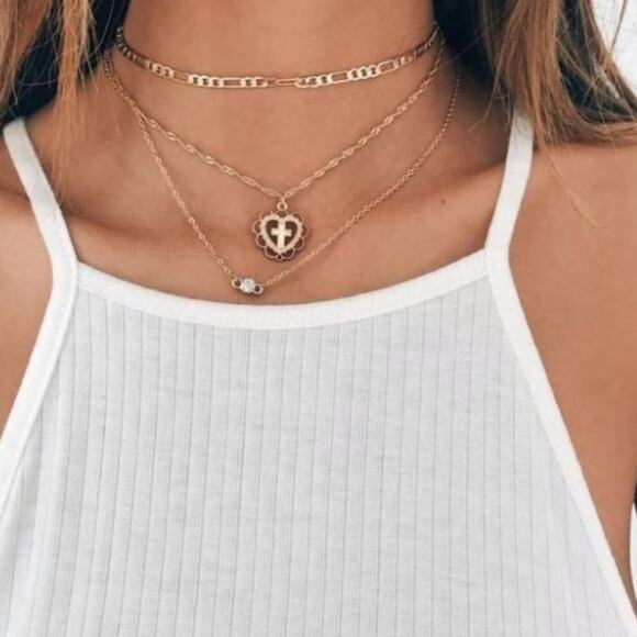 Boho Layered Cross Torque Chain Choker - Picture 1 of 4